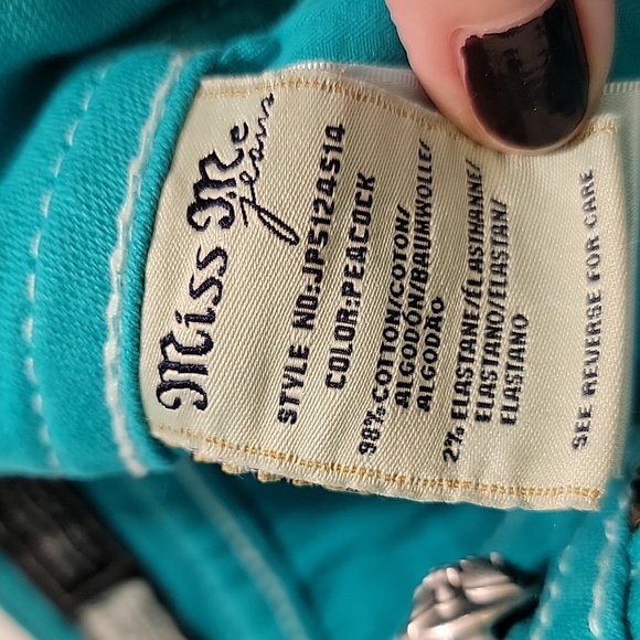 Miss Me Teal Skinny Low Rise Jeans Size 26 - Picture 4 of 11